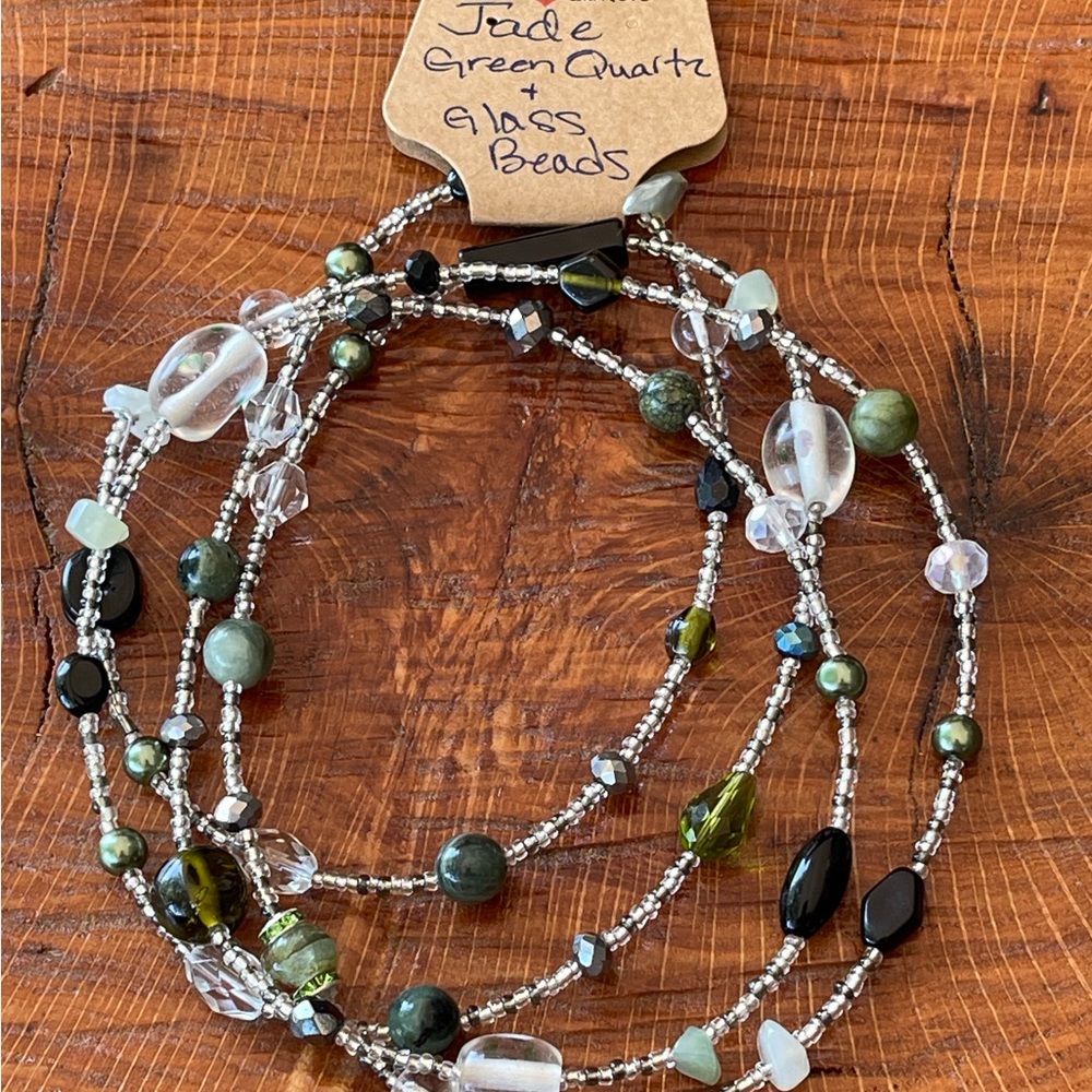 Handcrafted Jade, Green Quartz & Glass Beaded Necklace